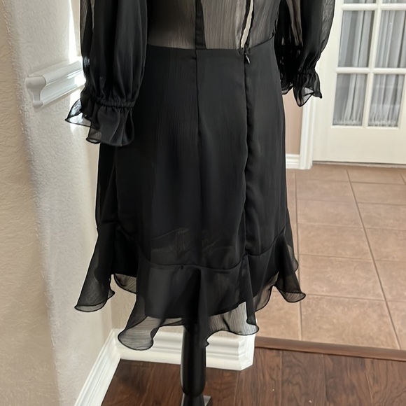 Saints + Secrets black sexy ruffled chiffon mini dress Size M - Picture 13 of 17